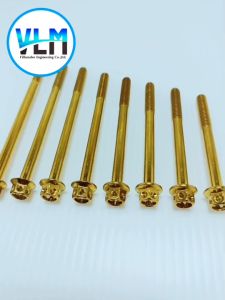 น๊อตแคร้งเครื่อง หัวดอกไม้ สีทอง M6 ยาว 60-95 mm. น๊อตแคร้งเครื่อง น๊อต น๊อตสแตนเลสแท้