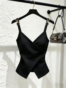 Black Retro Slim-Waist Vest Summer Top