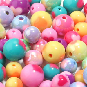 10-30pcs AB Plated Color Acrylic Beads 12/14/16mm Heart Round Beads Loose Spacer Bead For DIY Jewelry Making Necklace Bracelet