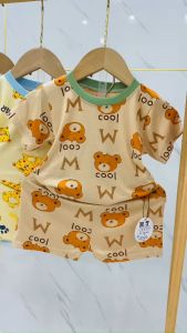 [xả kho] bộ ngắn tay thun lạnh cho bé trai bé gái from từ 5kg tới 17kg túi zip phối họa tiết