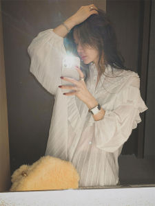 YUFUQING | French Design Lace Splice Stand Collar Elegant Loose Womens Shirt Spring Versatile Age Reduction Fashionable Polyester Fiber