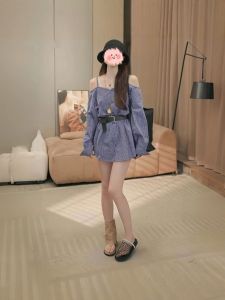 Elegant Plaid Shirt Dress A-Line Long Sleeve High Waist Casual Style Womens Fashion Spring Autumn New Arrival Polka Dot Print