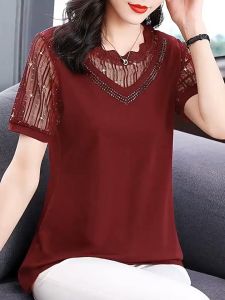 Áo trung niên nữ ngắn tay A15 - Áo thun kiểu cho người lớn tuổi trung tuổi U40 U50 U60 U70 - Shop thời trang cho mẹ cho bà mặc mùa hè thu đông hàng thiết kế đẹp sang trọng cao cấp mặc nhà giá rẻ Bigsize cỡ lớn cho người mập