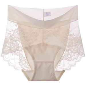 MiiOW | กางเกงชั้นในลูกไม้เอวสูงผ้าฝ้ายแท้สำหรับผู้หญิงไซส์ใหญ่ ทรงบาง ไร้ตะเข็บ ด้านในเป็นผ้าฝ้าย ทรงสามเหลี่ยมเซ็กซี่