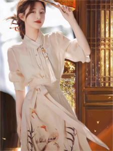 QFN | Summer Chinese Traditional Wear Shirt and Mamian Skirt Set