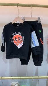 Setelan Musim Semi & Gugur Anak-Anak: Kaus Cetak Blok Warna Batu & Celana Katun Tahan Angin