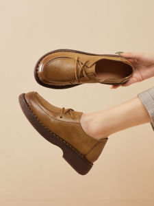 Comfortable Leather Flat Bottom Womens Shoes Soft Sole Anti-Slip Spring Autumn Mom Shoes Casual Cross Buckle round Toe