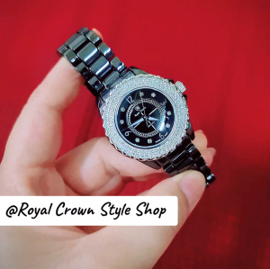 นาฬิกา Royal Crown แท้100% ประดับเพชรสวยหรู ระบบถ่านสายเซรามิคแท้กันน้ำมีบัตรับประกัน1ปีจัดส่งพร้อมกล่องครบ