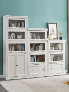 Solid Wood Bookcase Storage Cabinet Glass Door Dust-Proof Bookcase Kids For Home Floor Bookshelf American Minimalist Low Cabinet