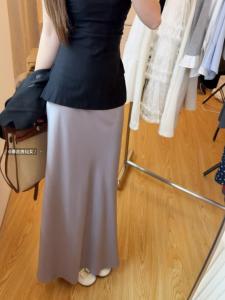 Extended Length Asymmetrical Fish Tail Skirt Womens Satin Fabric A-Line Skirt City Commuting Style mid Waist Design