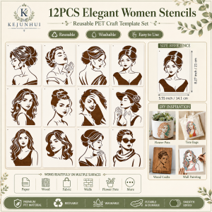 12Pcs Woman Painting StencilWoman Stencil Template Reusable Lady Art Silhouette Theme Stencils for Painting onWoodPaperFabric