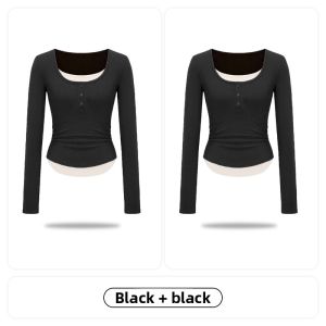 miiow | Cat Person Fake Two-Piece Long Sleeve Cotton Inner Wear Lyocell Tencel Base Layer Slimming Korean Style Basic Bottoming