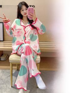 MiiOW | Bộ đồ ngủ dài tay rộng rãi có đệm ngực cho nữ mùa thu đông MiiOW Sweet Cute Style Bộ đồ mặc nhà thoải mái thoáng khí