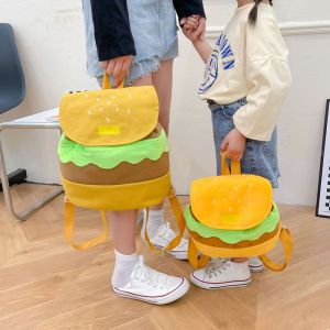 HYD0856 bagforschoolgirlskoreanstyle backpack for school teenager Creative Simple Parent-child Backpack Large Capacity Book Storage Bags Plush Coin Purse Kids Pack Kindergarten School Bag Cartoon Burger Bag Hamburger Plush Backpack