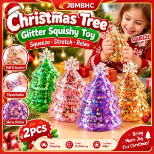 JBMBHC Glitter Christmas Tree Squishy Stress Relief Toy Soft Stretchy Fidget Toy For Kids Classroom Party Favors Holiday Gifts Stocking Stuffers