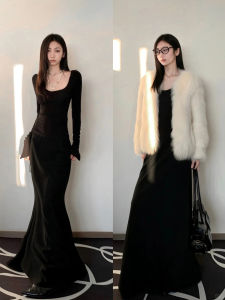 SUHUIQIAN | Lotus Fish-Tail Black Fitted Mermaid Dress