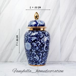 Guci Toples Keramik China Tochin Biru Putih Import Guci Porselen Dekorasi Rumah