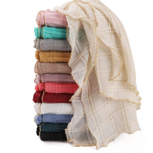 Khăn Choàng Viền Vàng Bằng Sợi Bạc Xếp Ly Kẻ Caro Màu Trơn Dây Chuỗi Tươi Mới Đa Năng Khăn Quàng Cổ Dài Dùng Làm Mũ