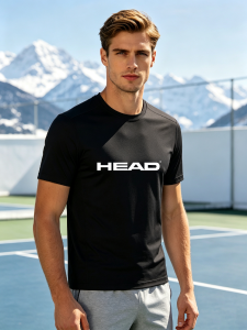 HEAD | HEAD Men’s T‑Shirt Short Sleeve Top Heather Grey Crew Neck Chest Logo Print For Tennis Court Training Daily Outdoor Sport Wear