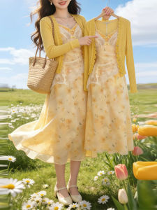 unifittoo | Atmospheric Yellow Lace and Flower Dress