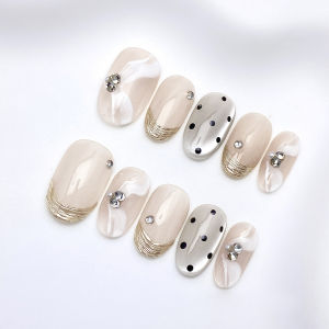 10Pcs Handmade Spring Summer Oval Press on Nails Full Cover Cats Eye Design False Nails Manicure Wearable Detachable Nail Tips