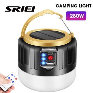 SRIEI 190W 280W Solar LED Camping Light Portable Rechargeable Light Waterproof LED Night Market Light Outdoor Tent Lamp Emergency Lights Lampu Pasar Malam for BBQ Hiking