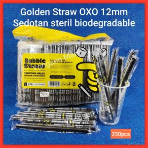 (12mm) Sedotan hitam bubble boba steril lancip OXO Golden Straw 12mm x 21cm