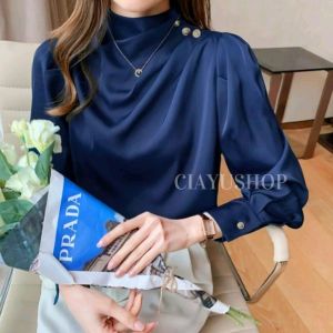 Blouse Athena Button M L XL Silk Baju Atasan Wanita Lebaran Korean Formal Kasual Kerja Terbaru