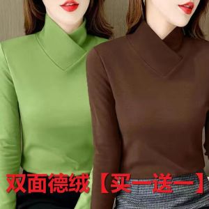 แขนยาวแคชเมียร์สองด้านกึ่งสูง ปกเสื้อ ผู้หญิง เสื้อฐาน ฤดูใบไม้ร่วง ฤดูหนาว สวมใส่ด้านใน สลิมฟิต เสื้อยืดสีทึบคลาสสิก