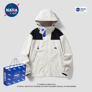 NASA Joint Name Shell Jacket Mens and Womens Coats Windproof Waterproof Outdoor Mountaineering Clothing Removable Jacket Color Matching Top Tide