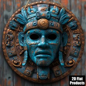 CIFbuy | Vintage Aztec Tribal Mask Metal Wall Sign 8x8 Inch Round Flat Aluminum Plate Art Decor Home Bedroom Living Room Indoor Outdoor H