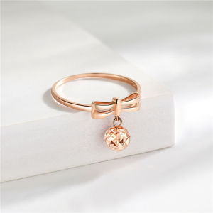 Adjustable 14K Rose Gold Plated Ring with Dynamic Butterfly Knot Design And Colorful Ball Elements Fashionable Womens Jewelry