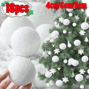 18 ชิ้น 4/6/8 ซม. ลูกบอลคริสต์มาสสีขาวขนาด จำนวน / ลูกบอลคริสต์มาสสีขาวสำหรับแขวนบนต้นไม้ / จี้โฟมคริสต์มาสสำหรับตกแต่งบ้าน ต้นคริสต์มาส ของตกแต่งปีใหม่