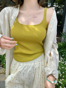 Knitted Vest Top Womens Fashion Summer Autumn New Style Square Collar Sleeveless Base Shirt Suitable for Office Commute