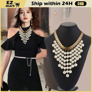 Multi Layer Tassel Pearl Necklace Set Pendant High Quality Bead Exaggerated Collar Pearl Beaded Necklace Bridal Wedding Party Collar