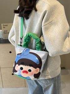 Cartoon Graffiti Bucket Bag Womens Crossbody Shoulder Handbag Summer Trend Small Popular Canvas Tote Bag Magnetic Buckle Closure