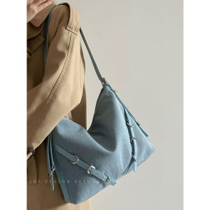 Denim Tote Bag Womens Large Capacity Shoulder Crossbody Underarm Bag Casual Style Zipper Closure Soft Handbag for Younger Women