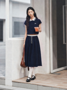 Semir | Plaza-style Contrast Color 2026 New School Uniform Long Skirt Set