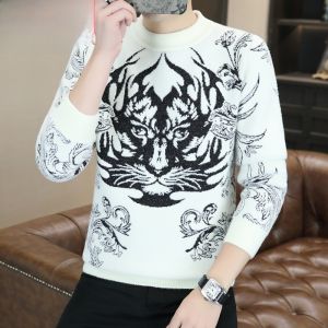 HENGYUANXIANG | Mens Thickened Knitted Sweater Half High Collar Inner Wear Winter Fashion City Style Loose Fit Polyester Nylon Blend Long Sleeve
