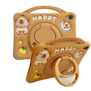 Case iPad การ์ตูนหมีน่ารักสำหรับ iPad Pro 11/Air6/Air5/iPad 9.7 /iPad 10.2/iPad Mini6เคสมือถือซิลิโคนนิ่ม iPad ผิวพร้อมขายึดหมุนได้และ Tali Bahu (สีน้ำตาล)