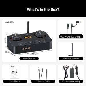 Fosi Audio K7 HiFi DAC Bluetooth Headphone Amplifier Mic Input USB Audio Gaming DAC for PS5 PC Switch PCM 384kHz/32Bit & DSD256