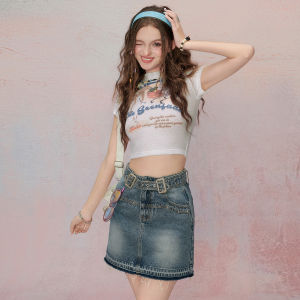 SEENFAAN | SEENFAAN Summer Short Sleeve Slim Fit Base Shirt T-Shirt Women Sweet And Spicy Short Top Casual Style Polyester Fiber Print