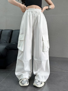 White Wide Leg Workwear Pants Loose Fit Girls Summer Korean Style Pure Color Casual Trousers for Children And Teens