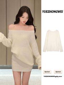 YUEZHONGWEI | Korean Style Autumn Set One Shoulder Sweater And Pencil Skirt