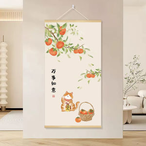New Chinese Style Scroll Painting Wall Art Decorative Print Cat Oil Canvas Unframed Hallway Entrance Door Facing Modern Decor
