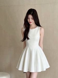 SUHUIQIAN | Đầm Ngắn A-line Trắng Không T Tay
