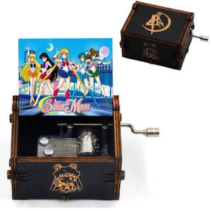 Bandai | Anime Cartoon Sailor Moon Hand-cranked Music Box Kawaii Painted Ornament for Wooden Music Box Childrens Girl Christmas Gift