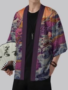 Áo Kimono Nam Mùa Hè Thời Trang Giản Dị Nhẹ Thoáng Khí Thiết Kế In 3D Ngoài Trời Dạo Phố Polyester Jubba Thobe