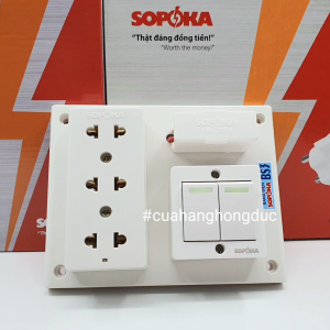 Bảng Điện 2 Công Tắc 3 Lỗ Cắm Có Cầu Chì BS3 SOPOKA