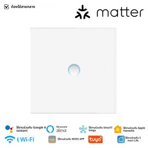 สวิตช์ไฟอัจฉริยะ MOES Tuya Matter WiFi แบบกระจกเว้า EU/US ใช้ได้กับ Alexa Google Home Apple Home และ Smartthings ต้องใช้สายสัญญาณลบ